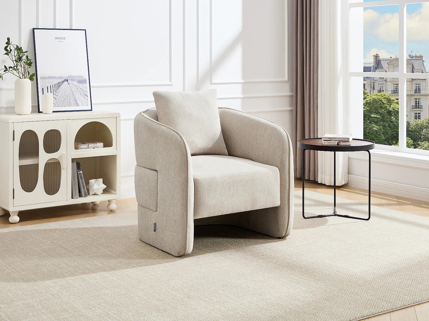 Fauteuil en tissu chiné beige LANITO