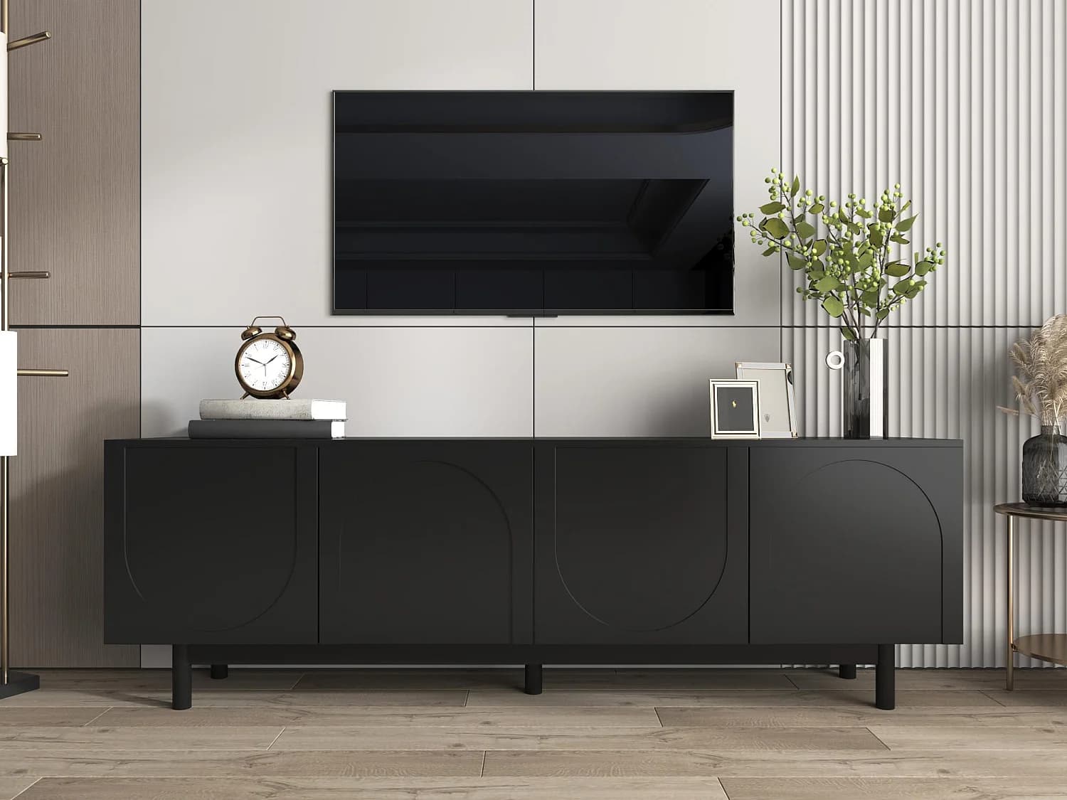 Meuble TV moderne - avec étagères réglables - en panneaux de particules - Noir
