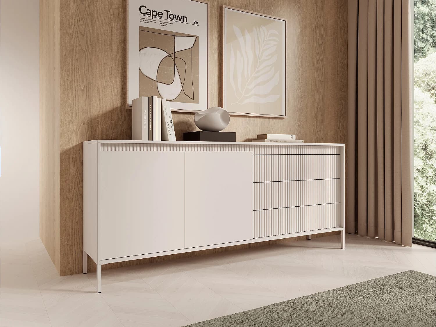 Buffet avec 3 tiroirs et 2 portes en MDF - Beige - NURSEMA