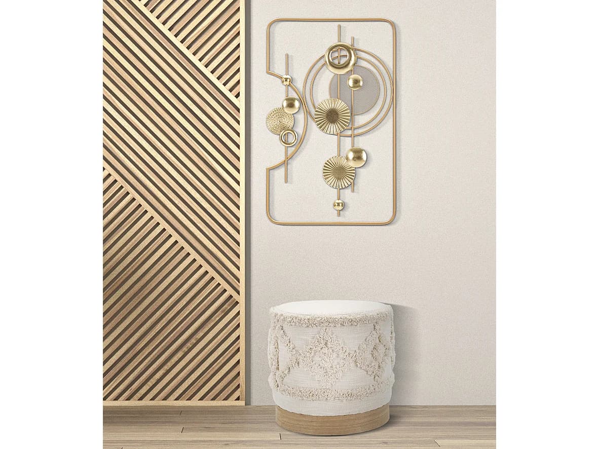 Pouf Effet Tufté "Damasco" 40cm Beige