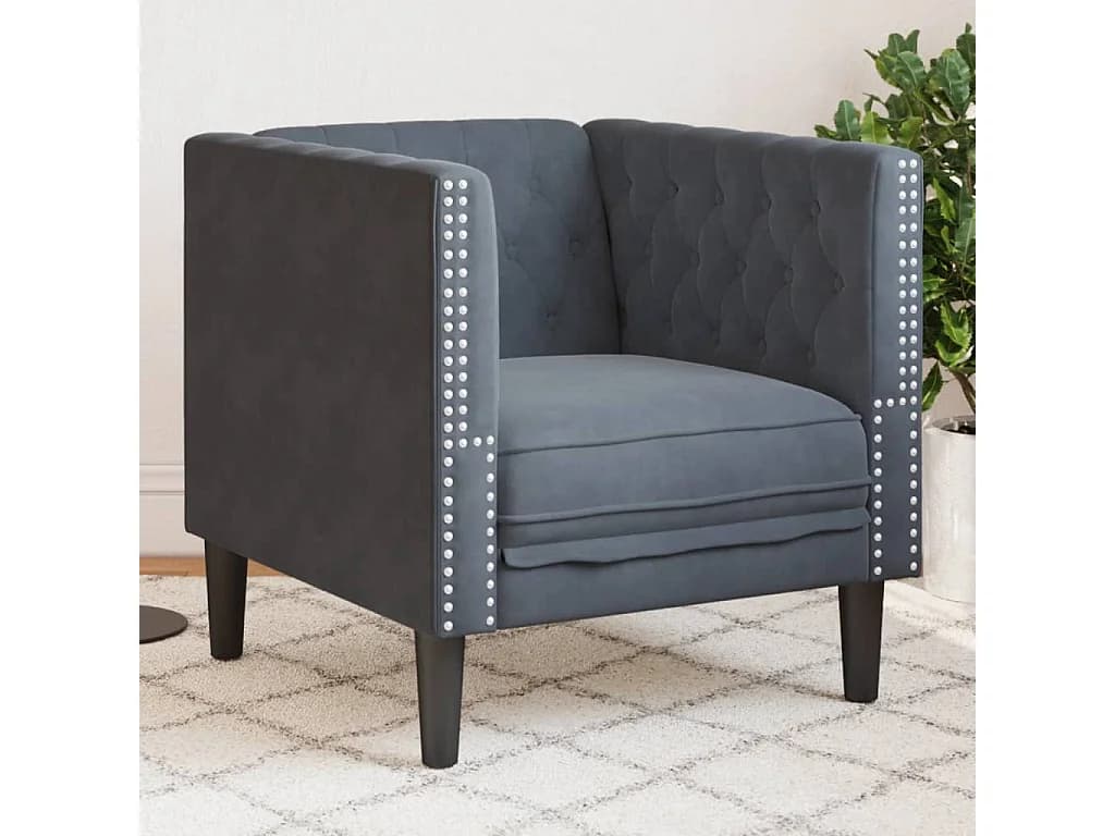Fauteuil Chesterfield gris foncé velours