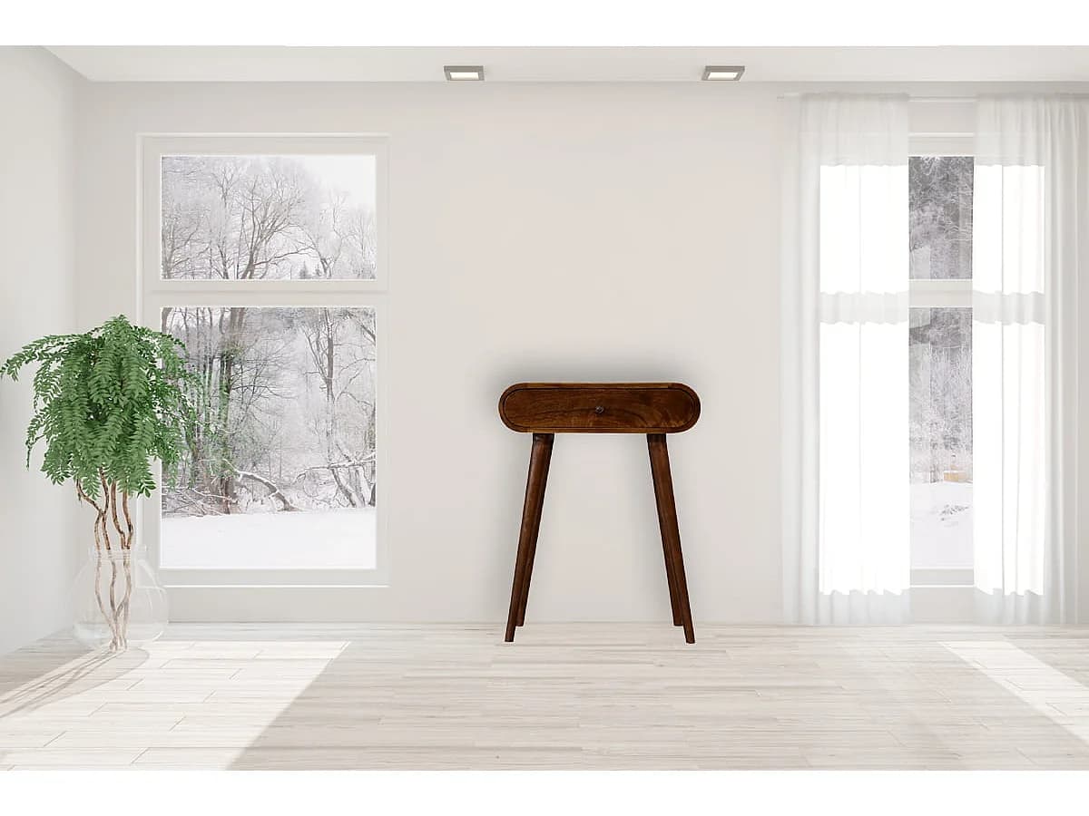 Artisan Furniture Console Mini Ronde en Bois Massif Finition Châtaignier, 1 Tiroir, Marron