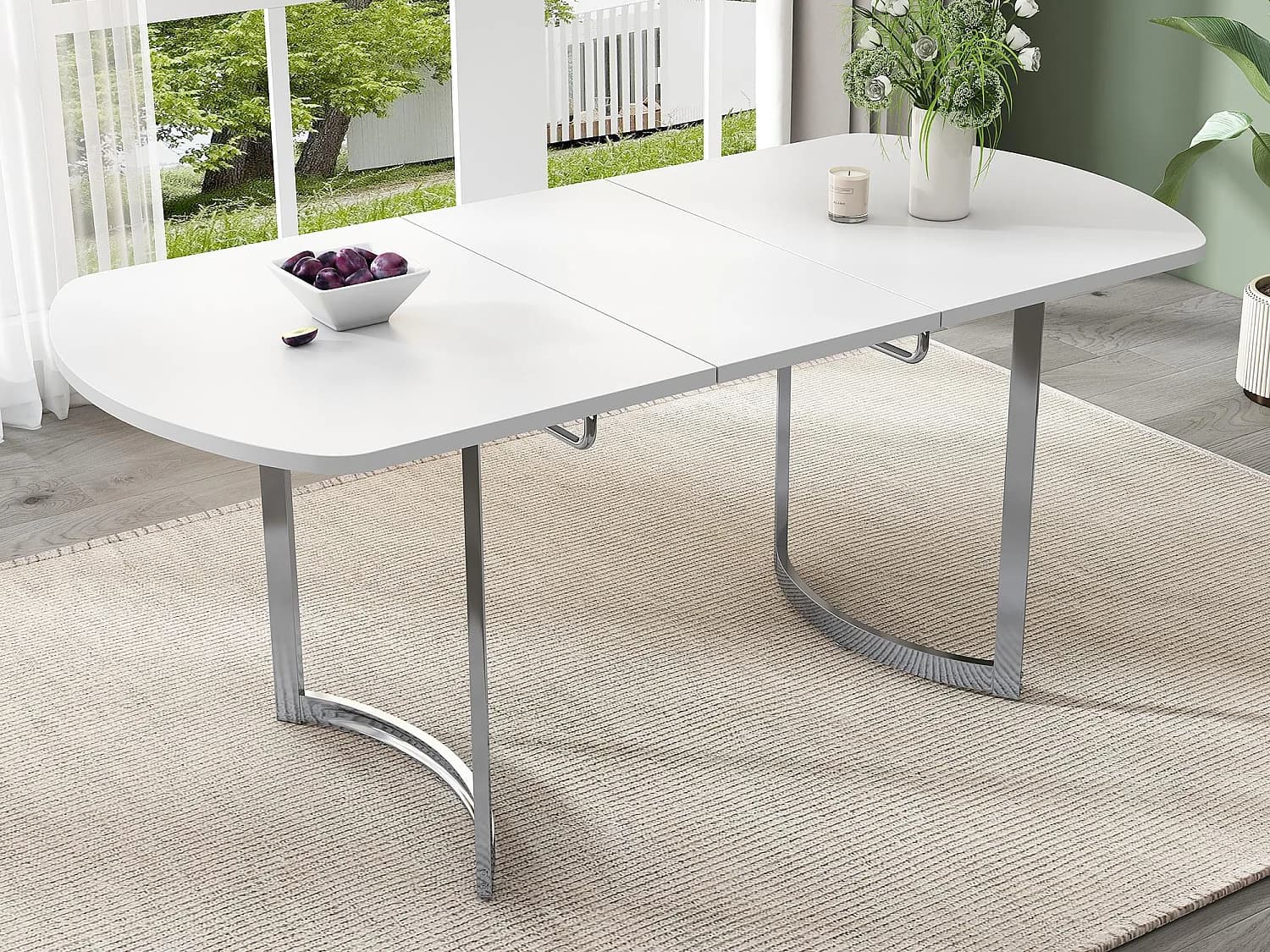 Table à manger extensible 4 à 6 personnes en MDF - 140/180 x 80 cm - Blanc