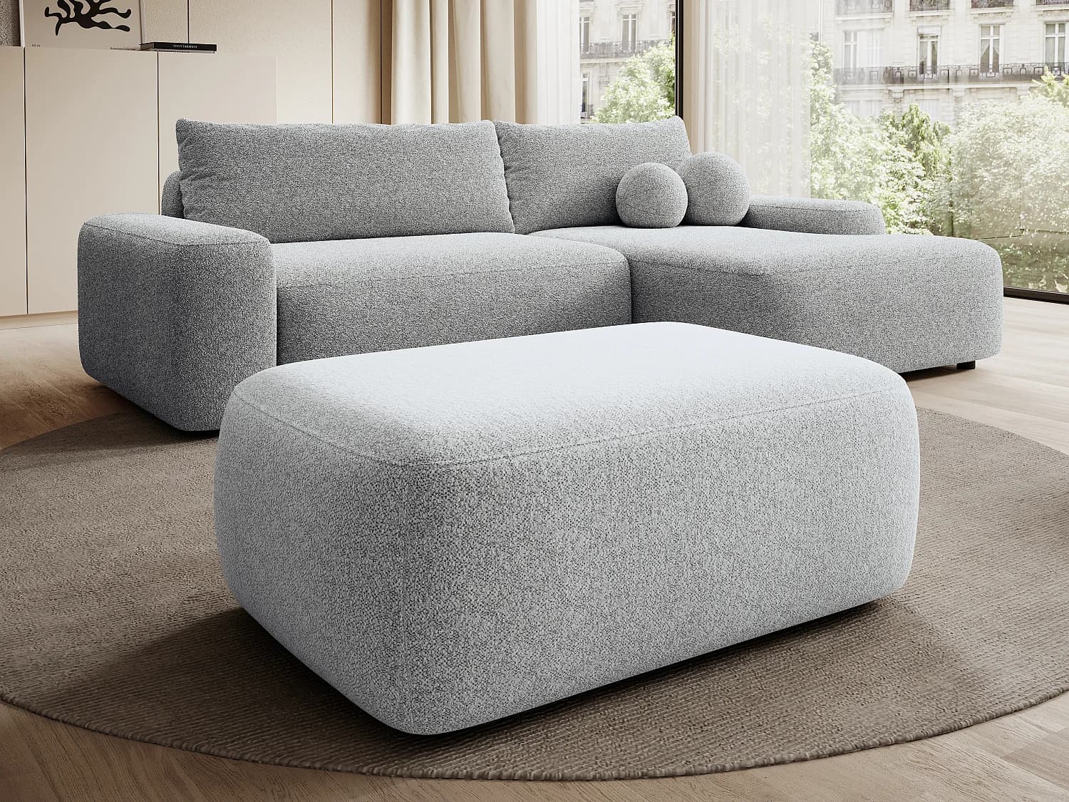 Pouf en tissu chiné gris clair DAVISO