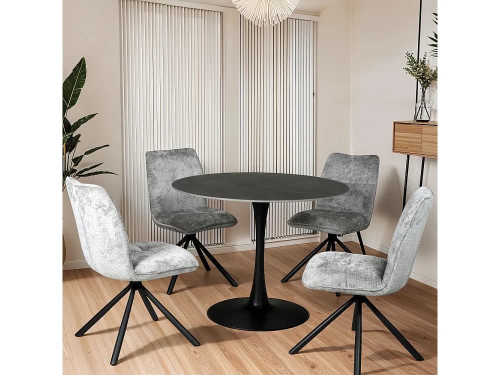 Table à manger ronde ISA en pierre, 4/5personnes, D.110 cm/ noire