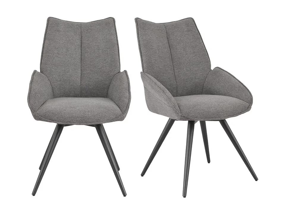 Lot 2 chaises pivotantes 180° tissu gris foncé et pieds métal - PALOMA