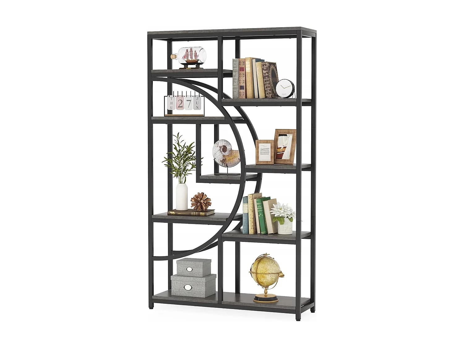 Bibliothèque industrielle à 5 niveaux, autonome, grande étagère de rangement avec 9 étagères de rangement ouvertes pour salon, chambre à coucher