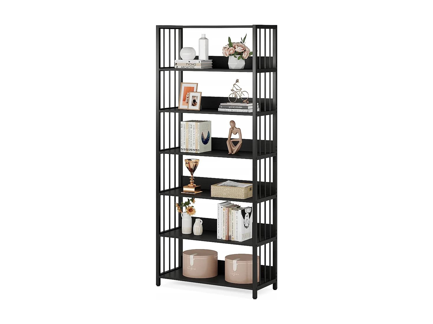 Bibliothèque Étagère de Rangement à 6 Niveaux, Bibliothèque étroite Extra Haute de 190 cm,étagères autonomes,70 x 30 x 190 cm (Noir)