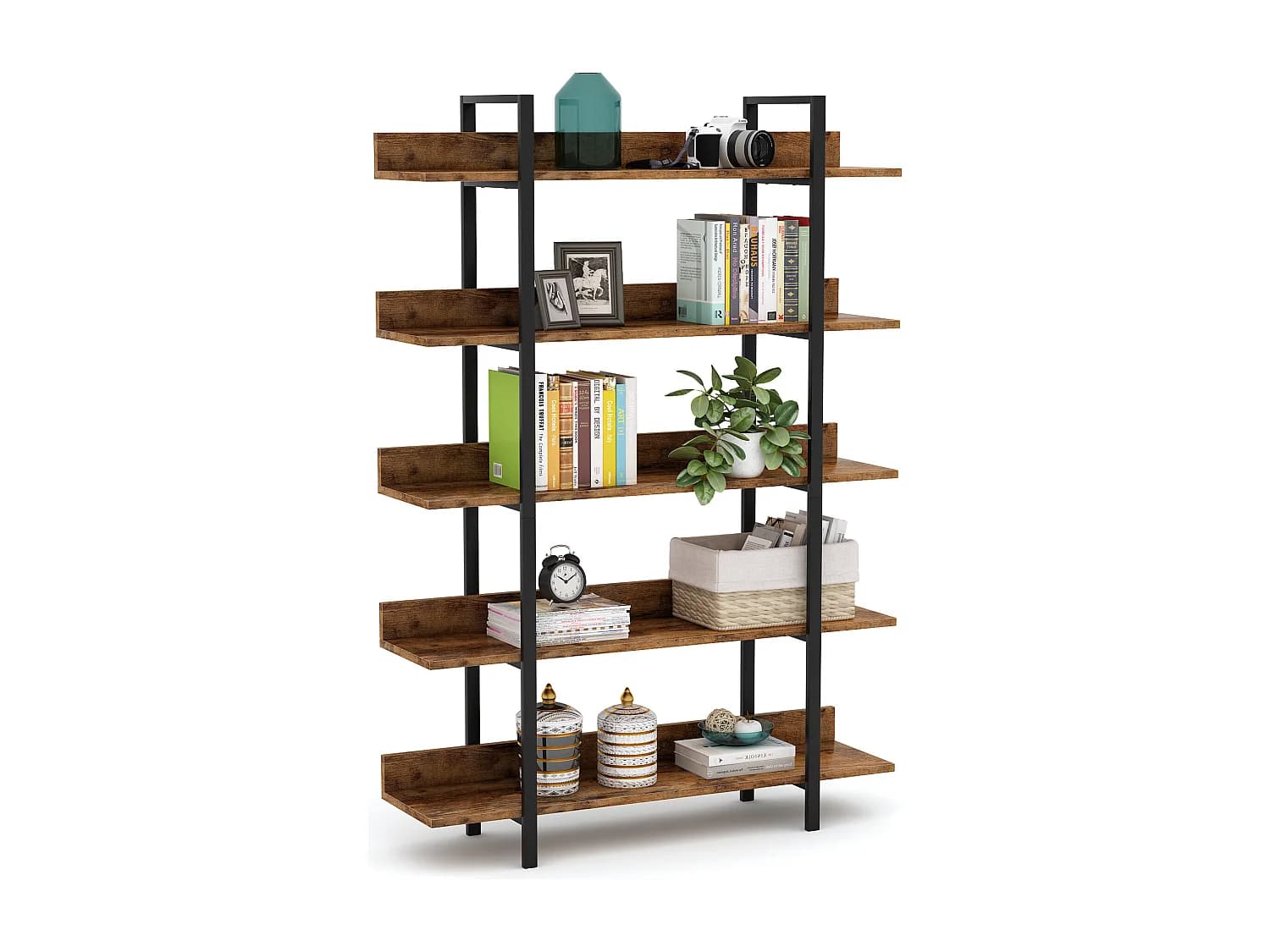 Bibliothèque Vintage à 5 Niveaux - Grande étagère de Rangement avec tôle de Guidage pour Le Salon, comme étagère pour Plantes, étagère de Cuisine