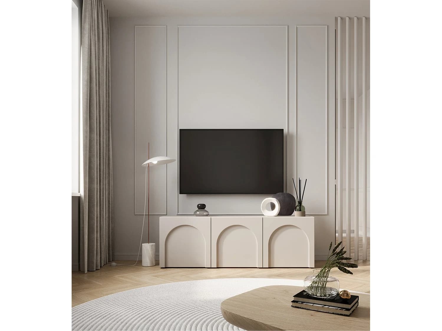 Meuble TV à 3 portes - 150 cm - gris cachemire - ARKADIA