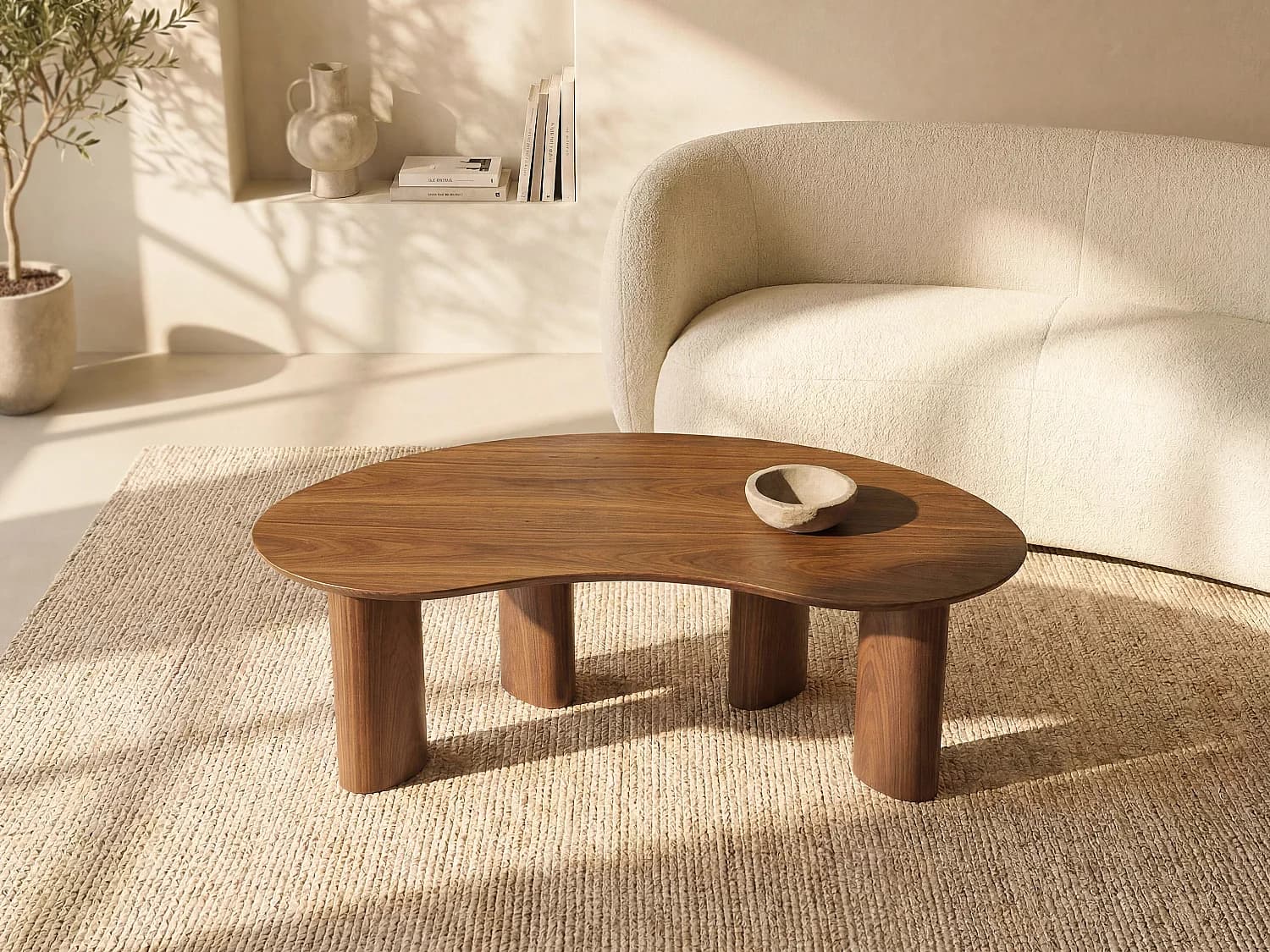 Table basse placage noyer - Naturel foncé - CALYNOR