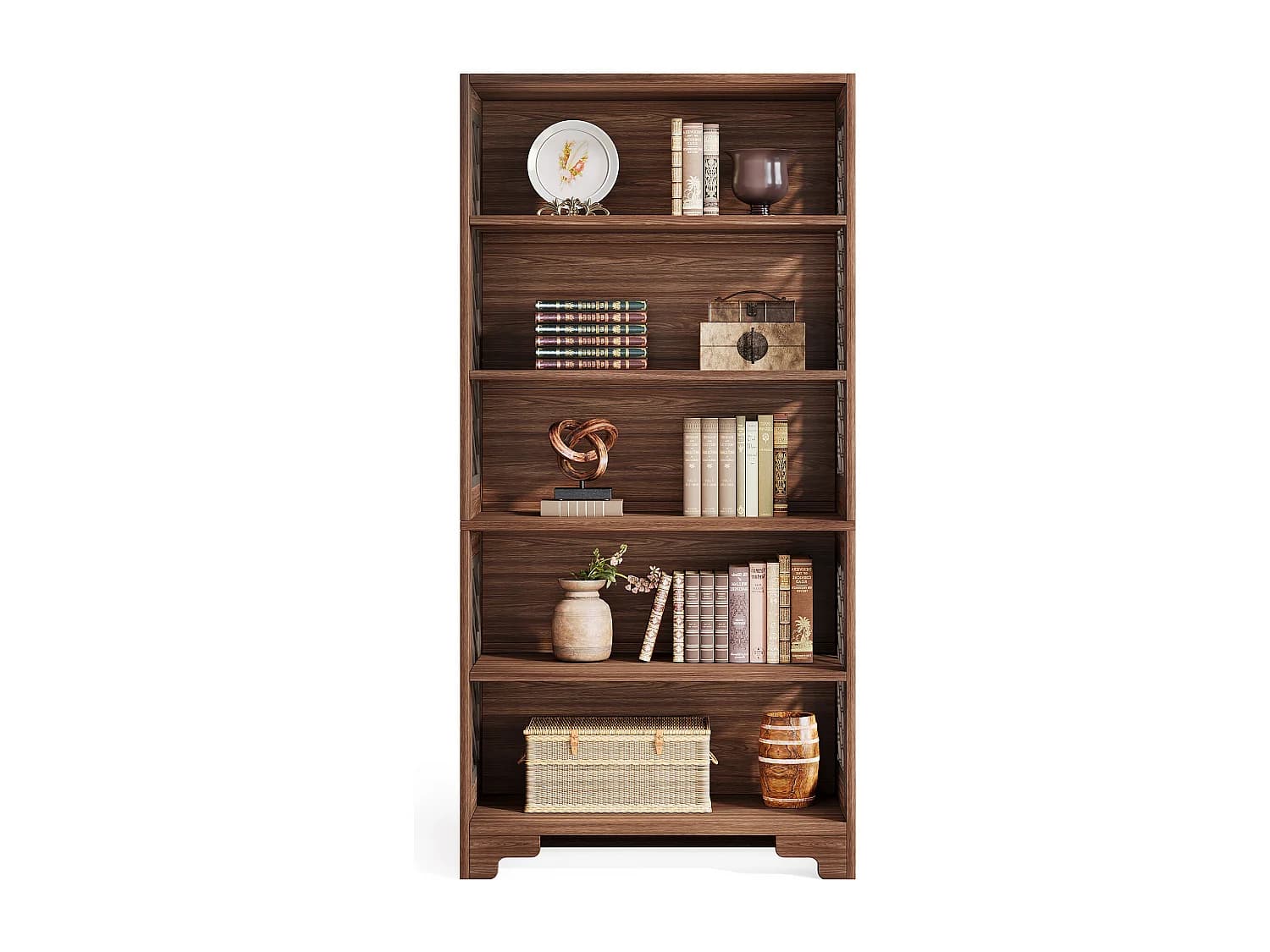 Bibliothèque à 6 niveaux, 180 cm, bibliothèque haute vintage, étagère de rangement à 5 niveaux, bibliothèque du milieu du siècle