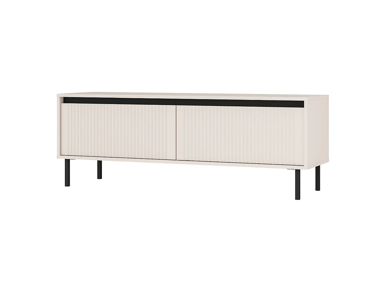 Meuble TV 2 tiroirs avec pieds noir - 140 cm - beige - OSAKA