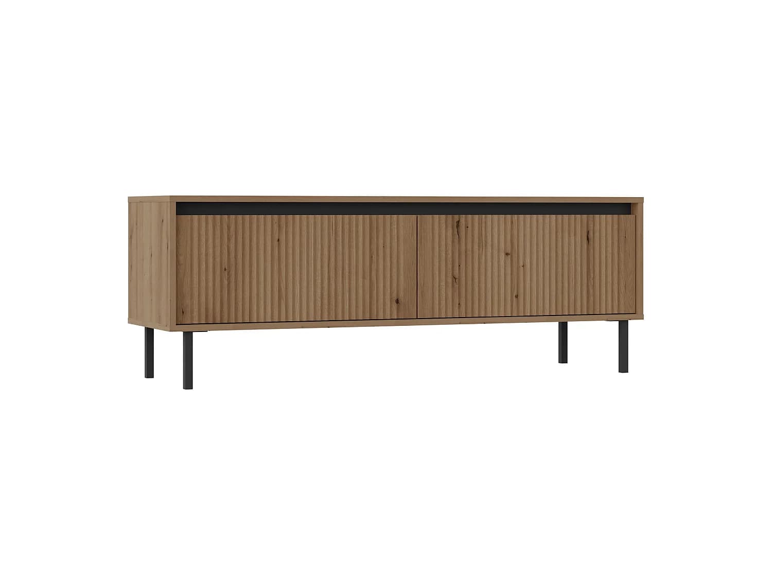 Meuble TV 2 tiroirs avec pieds noir - 140 cm - chêne evoke - OSAKA