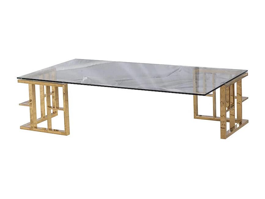 Table basse rectangle LEO - Verre/Gold - Acier / Verre