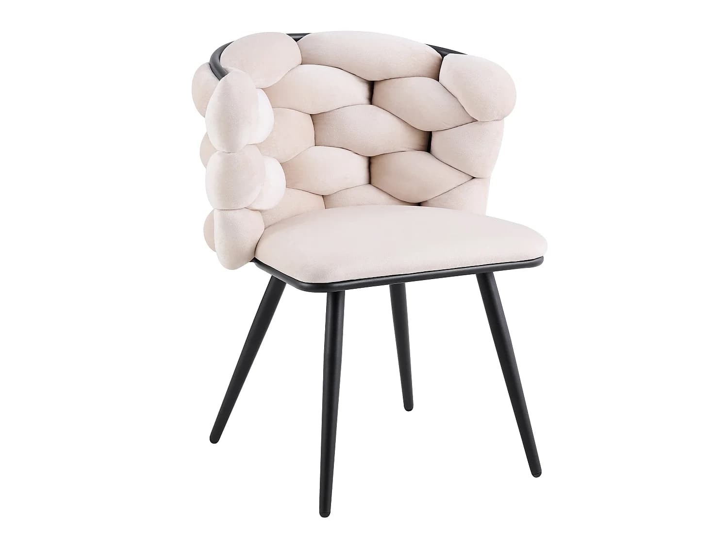 Lot de 2 chaises salle à manger en tissu beige pieds métal noir - LOLIPOP