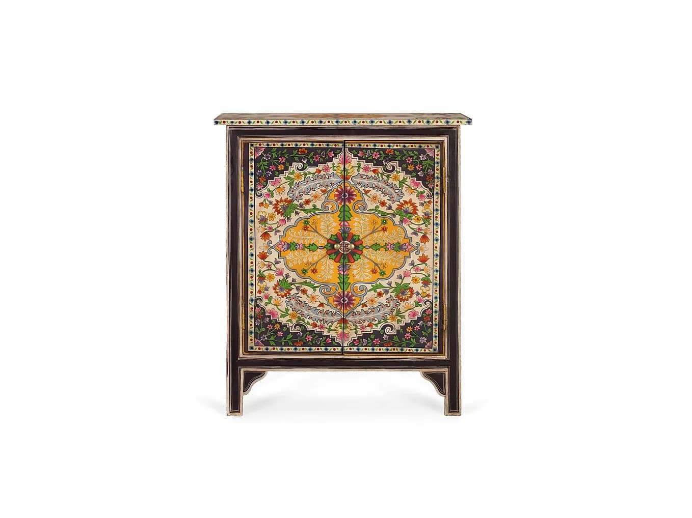 Meuble d'appoint en bois de manguier, MDF 65 cm, style artisanal ethnique - 77 x 65 x 33 cm