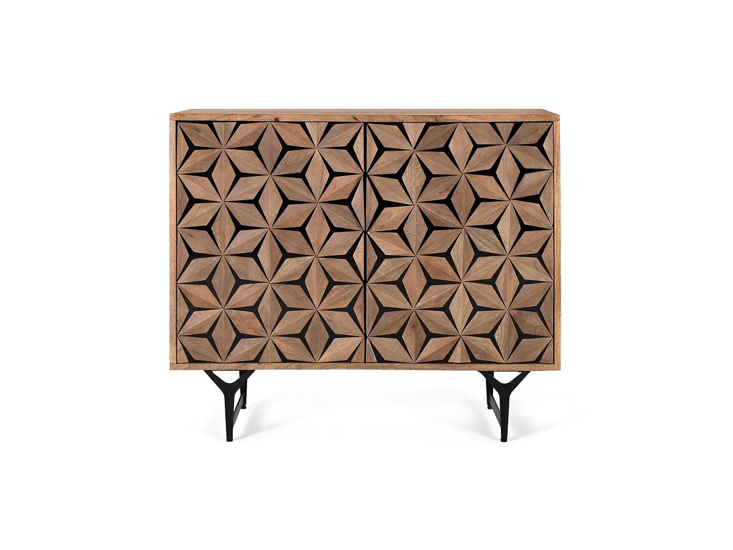Buffet en bois de manguier, style géométrique contemporain - 76 x 90 x 40