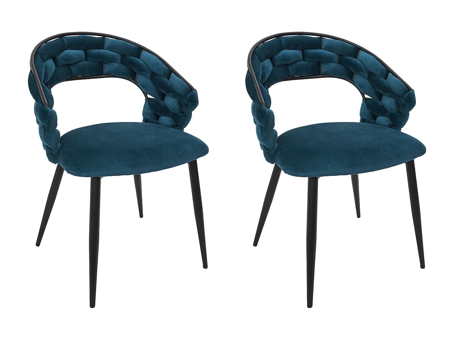 Lot de 2 Chaises Fauteuils de Table - HOME DECO FACTORY - Élégantes - Bleu et Noir