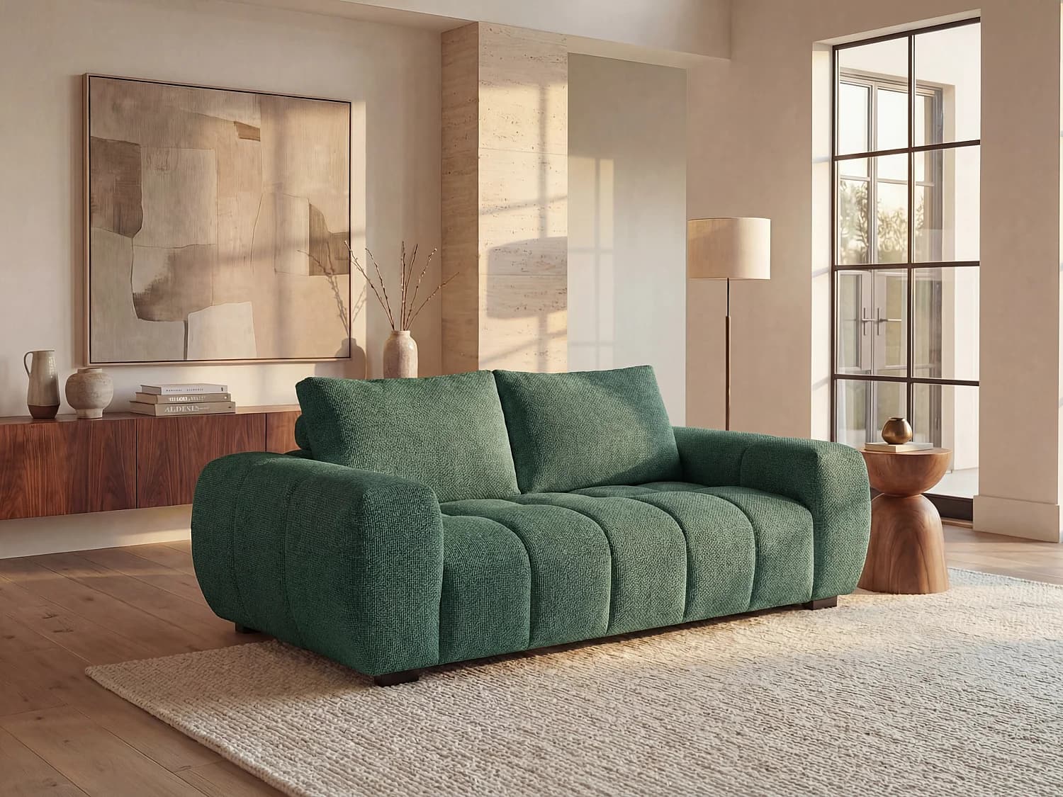 Canapé 3 places en tissu texturé vert BERENIA