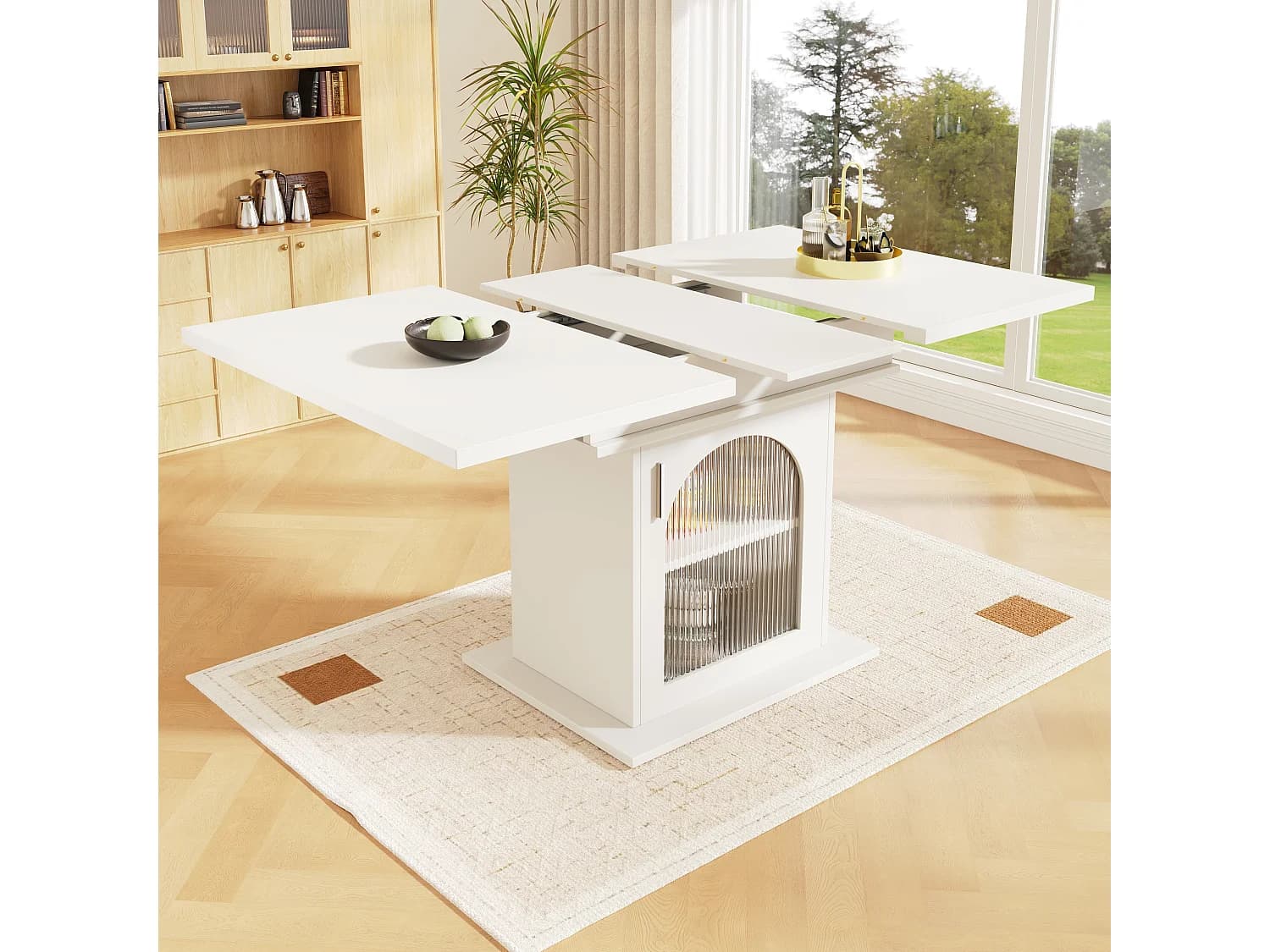 Table à manger extensible 4 à 6 couverts avec 1 porte - 110/140 x 80 x 76 cm - Bois MDF - pour cuisine et salon - Couleur blanc