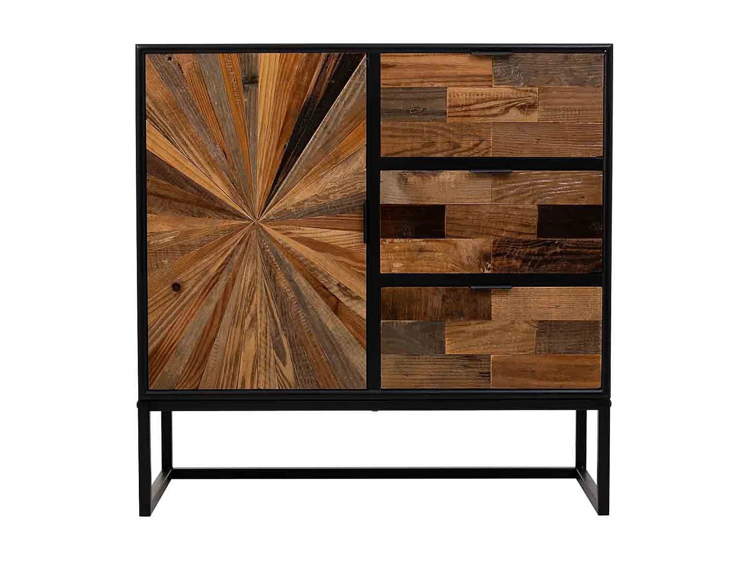 Hall en bois et métal avec 1 porte et 3 tiroirs marron 80x34x80
