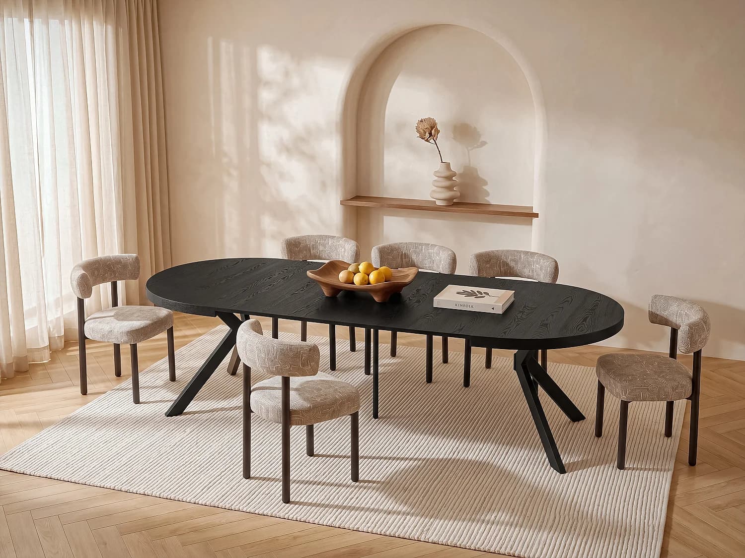 Table à manger extensible 6 à 12 couverts en MDF et acier - Noir - KOMONI
