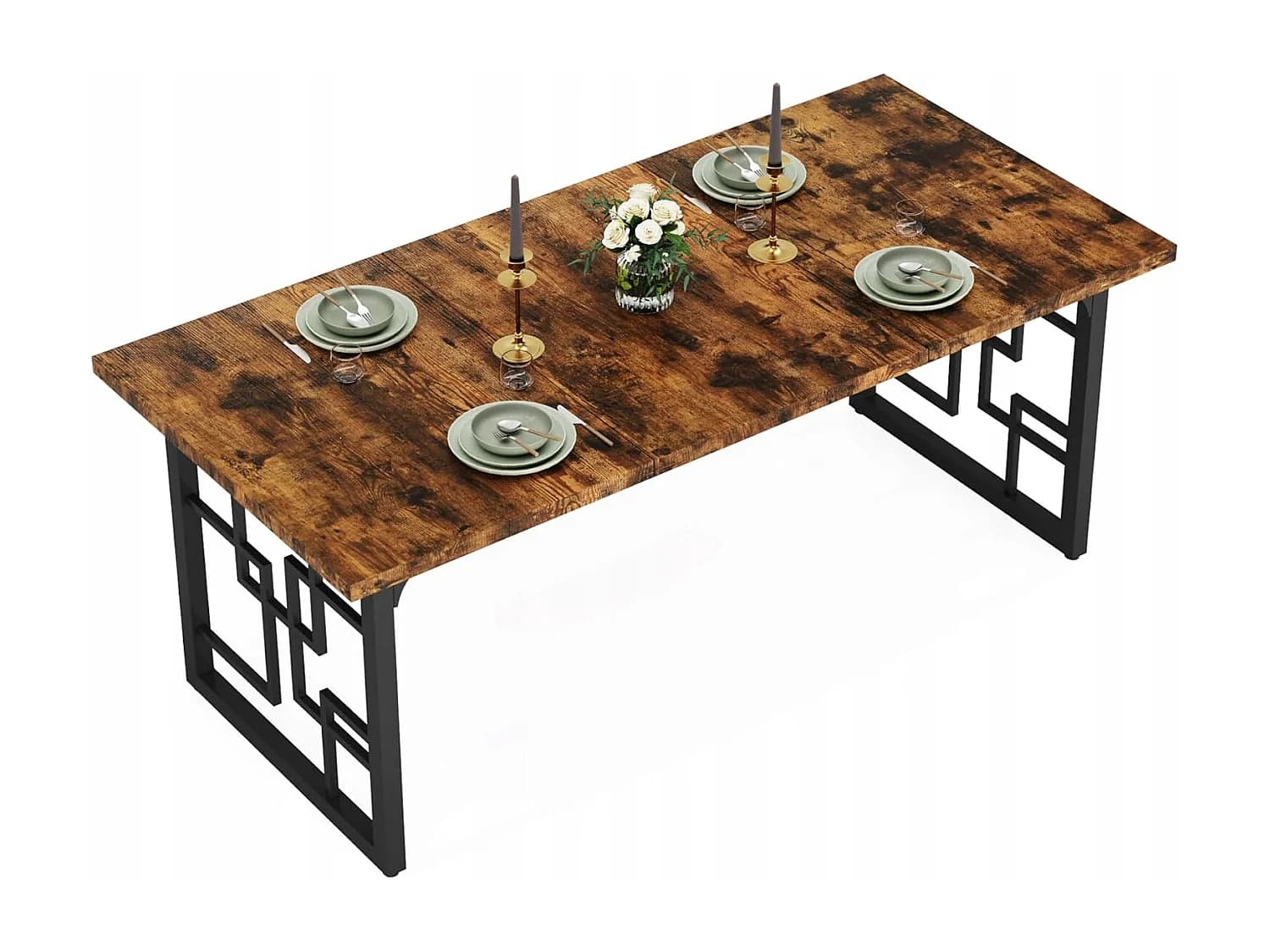 Table de Salle à Manger Industrielle de 160 x 80 cm, Table de Cuisine pour 6 à 8 Personnes, Table de Salle à Manger rectangulaire, Marron Rustique