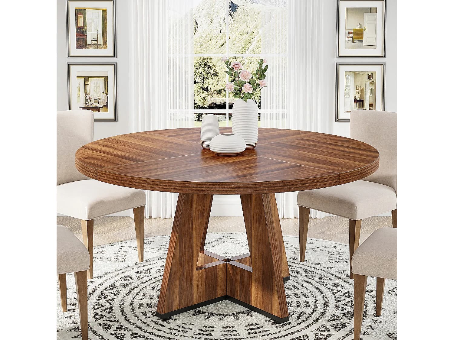 Table ronde pour salle à manger, cuisine, salle à manger, salon, 120 cm, pour 4 personnes, marron rustique (table uniquement)
