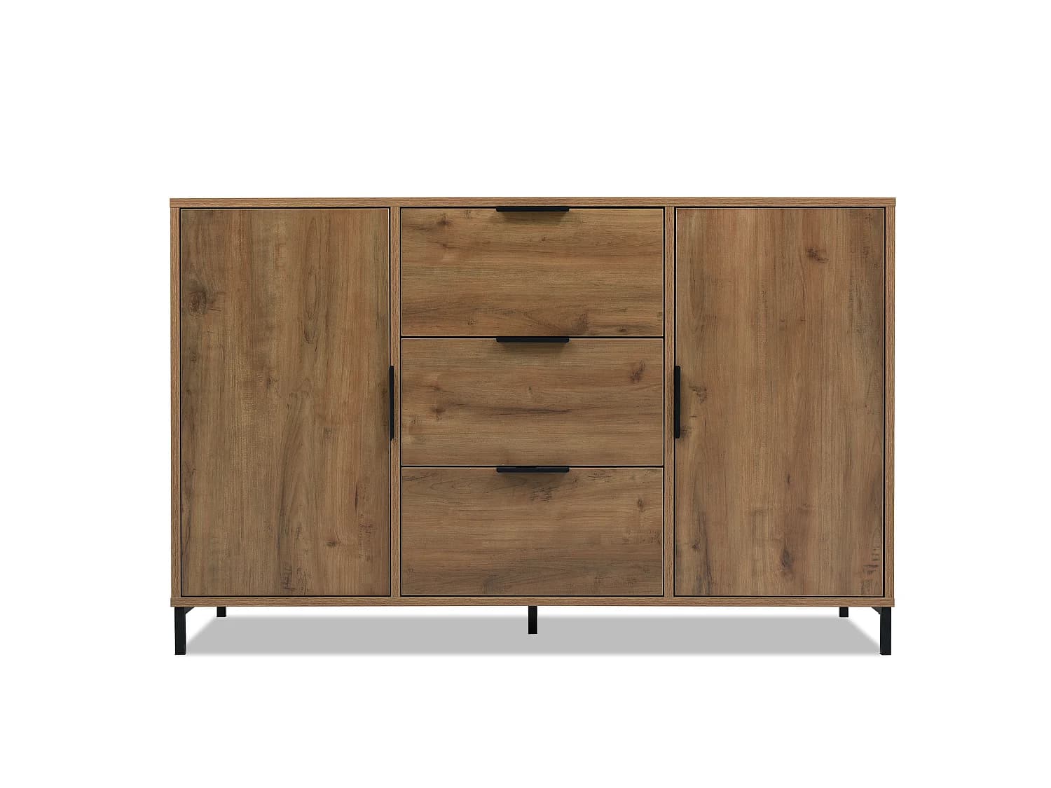 URBAN MEUBLE Buffet effet bois chêne foncé style industriel 2 portes 3 tiroirs 120x40x76cm