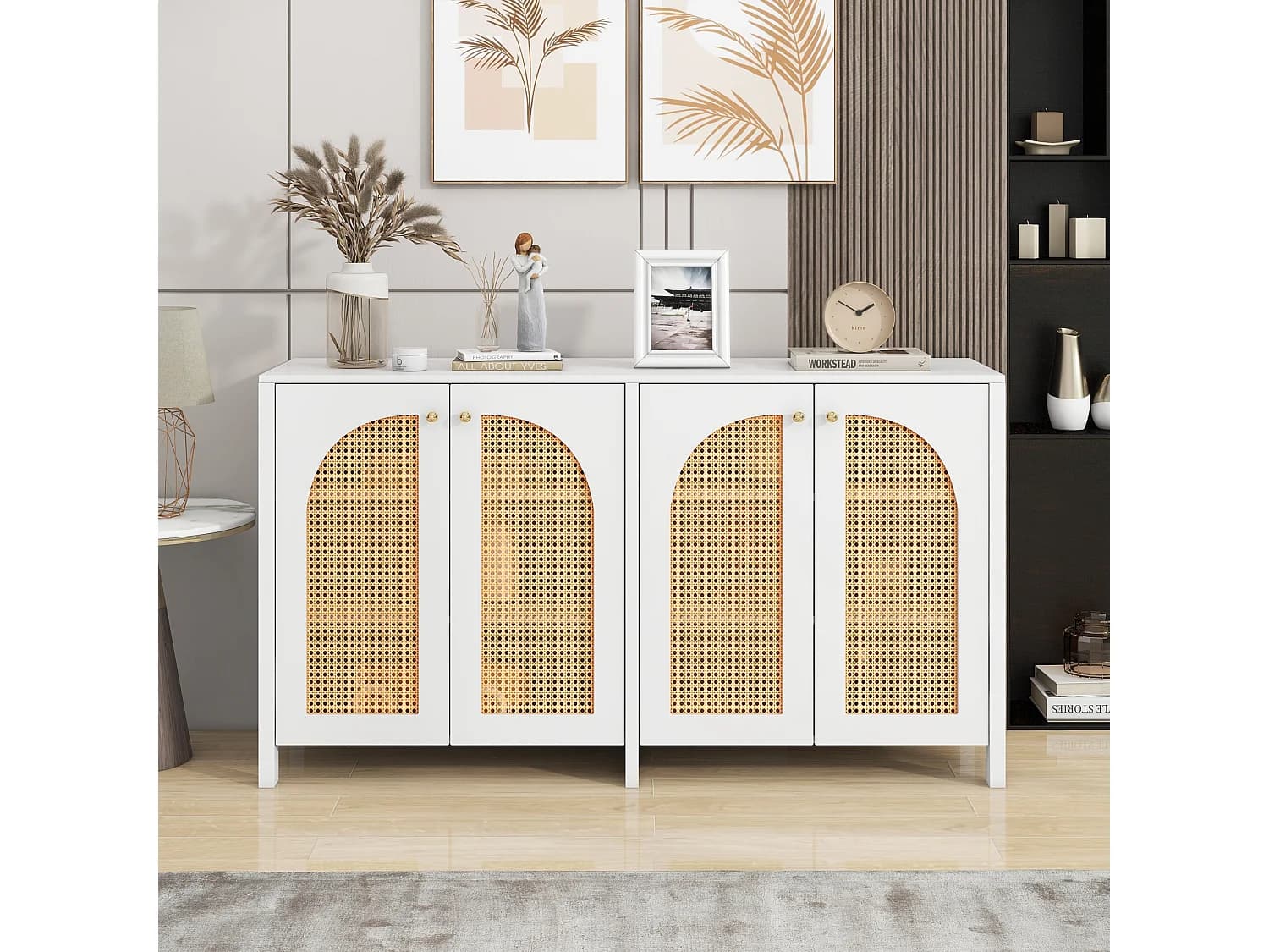 URBAN MEUBLE Buffet élégant blanc en rotin 4 portes