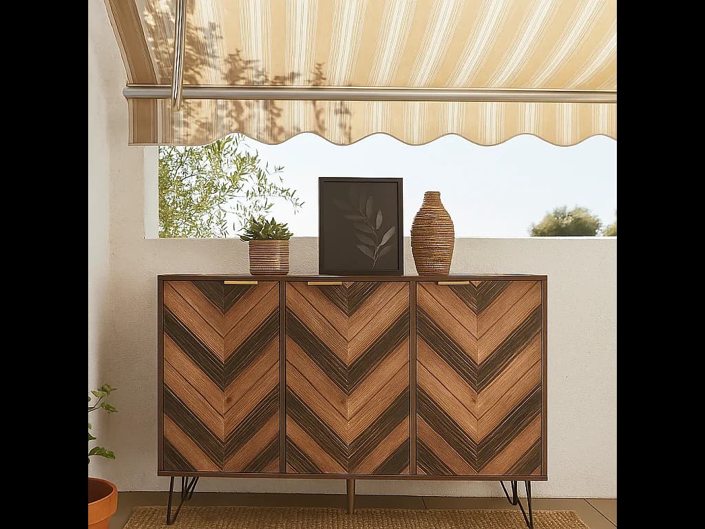 URBAN MEUBLE Buffet vintage détail élégant 3 portes poignées dorés