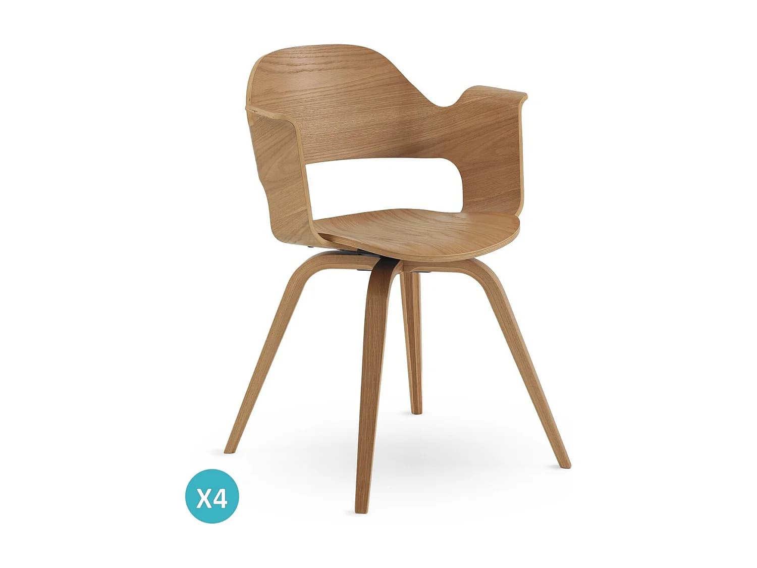 Lot de 4 fauteuils en contreplaqué de chêne