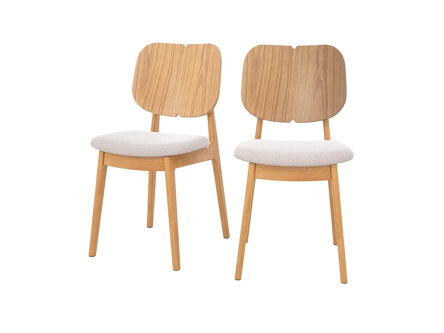 Lot de 2 chaises en bois clair et tissu beige - Clyde