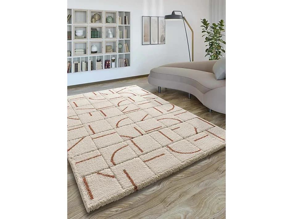 Tapis intérieur - shaggy géométrique - rouille - 133 x 190 cm - BRENDA