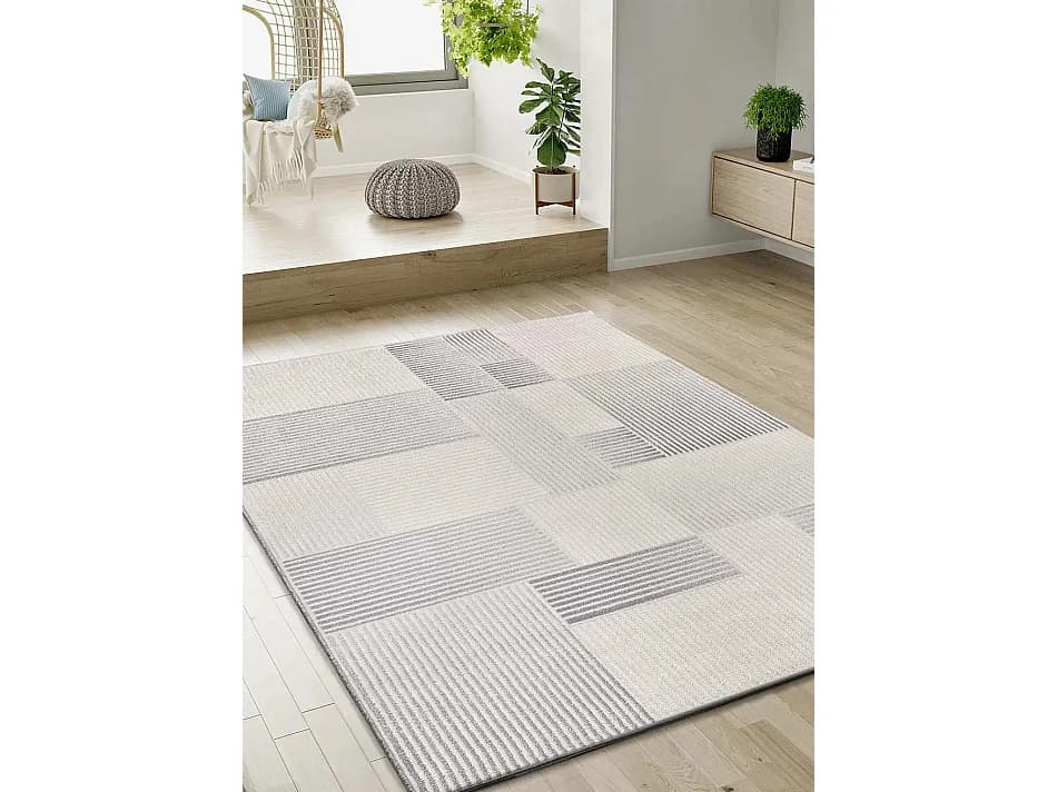 Tapis intérieur - géométrique avec relief - gris - 160 x 230 cm - BARESA
