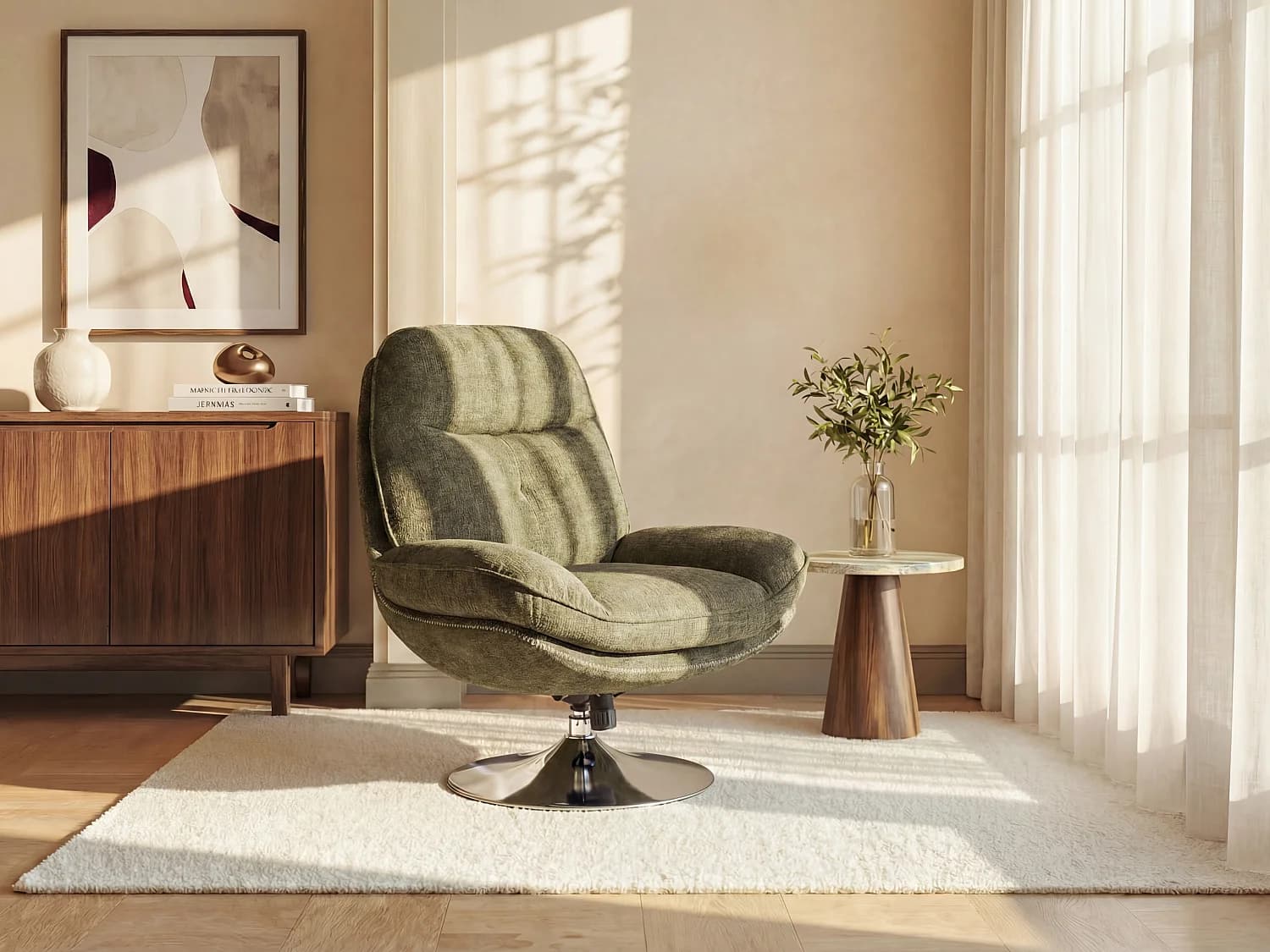 Fauteuil pivotant en tissu texturé vert ILMACA