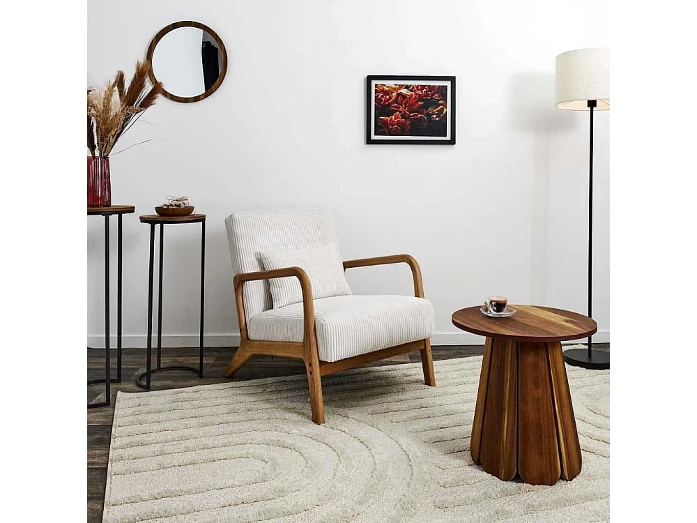 Fauteuil Côtelé Design "Scott" 75cm Beige