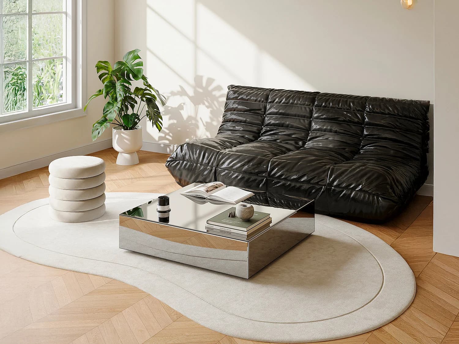Table basse en MDF et miroir - PRISMELIO