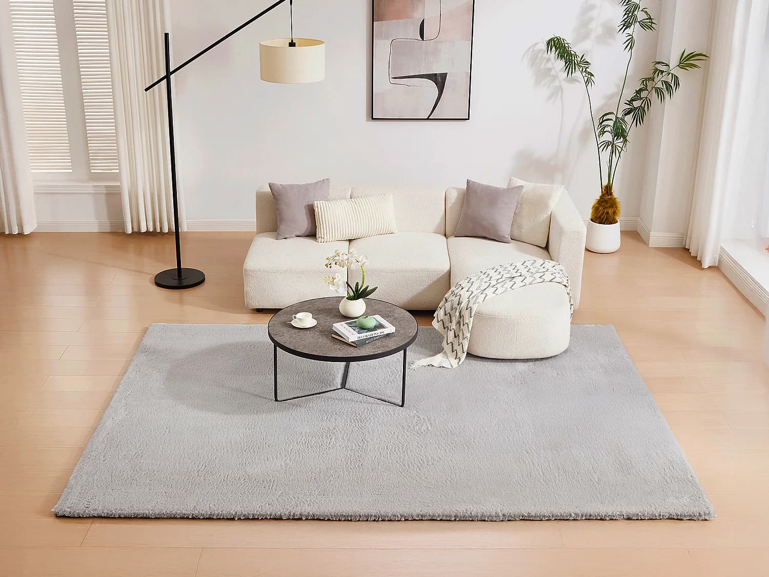 Tapis shaggy à poils longs effet fourrure - 200 x 290 cm - Gris - BUNNY