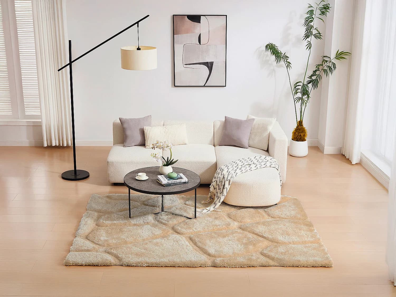 Tapis shaggy à poils longs en relief - 200 x 290 cm - Beige foncé - PIETRA