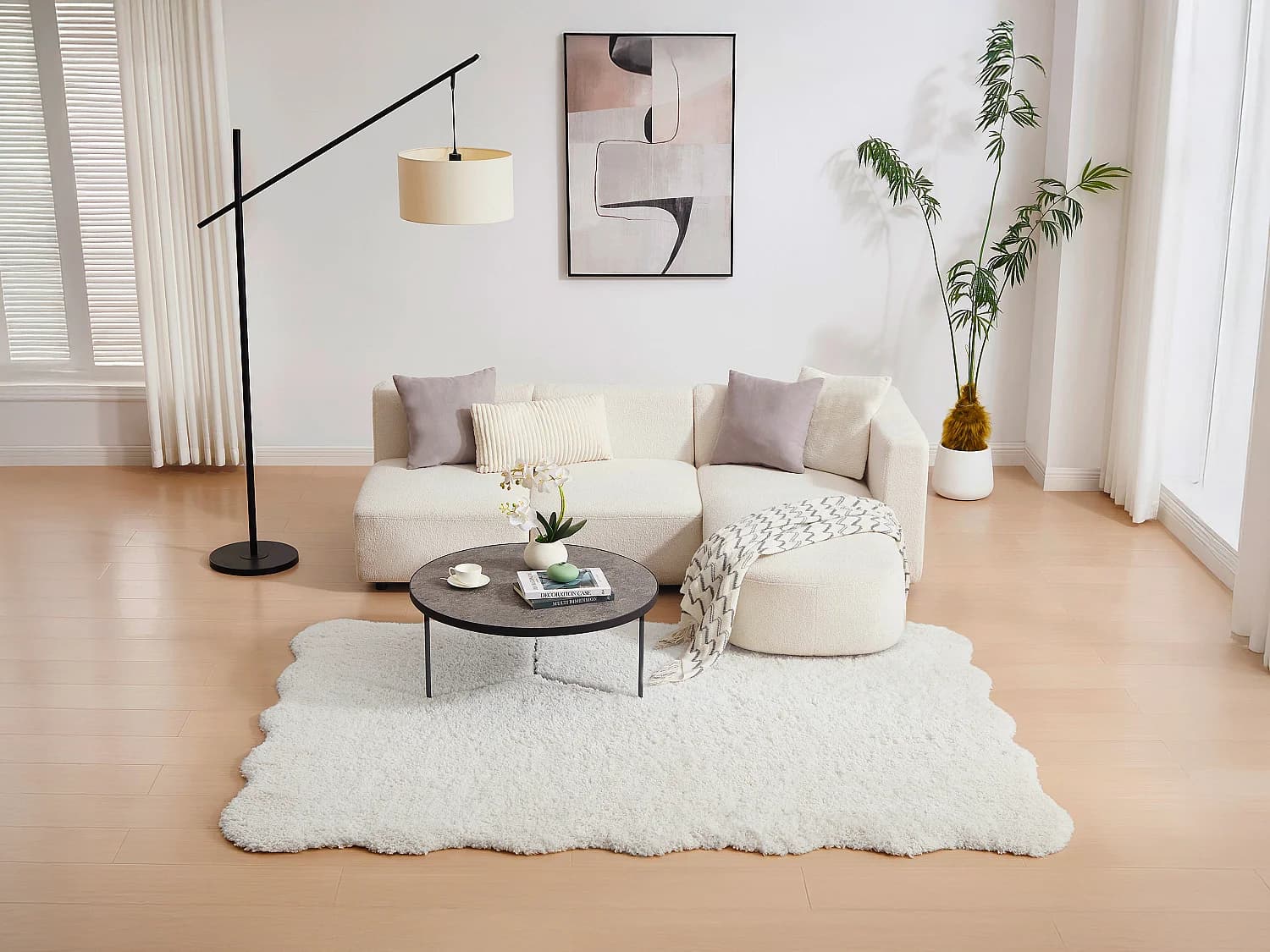 Tapis shaggy à poils longs bords ondulés - 200 x 290 cm - Blanc - NERIDA