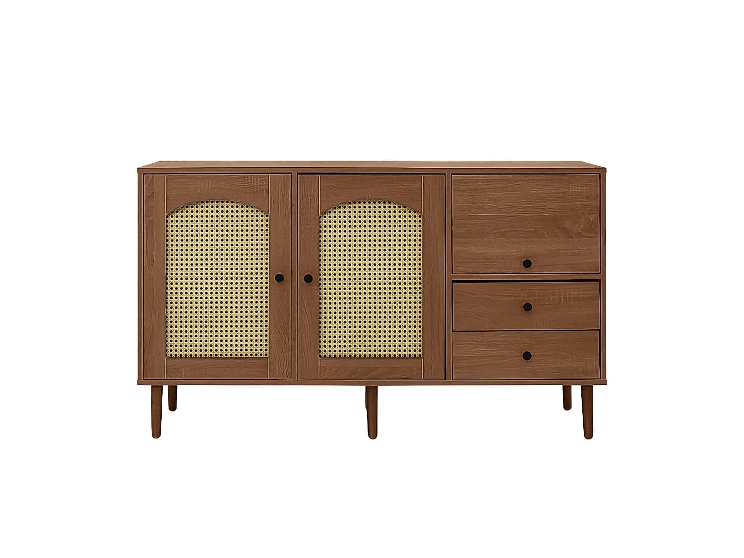 URBAN MEUBLE Buffet vintage effet bois avec portes en rotin 2 portes 2 tiroirs 130x75,5x40cm