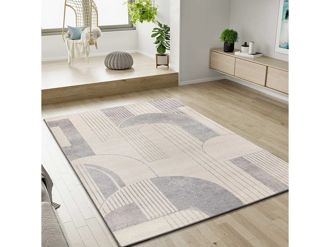 Tapis intérieur - géométrique - beige / gris - 160 x 230 cm - PORTO