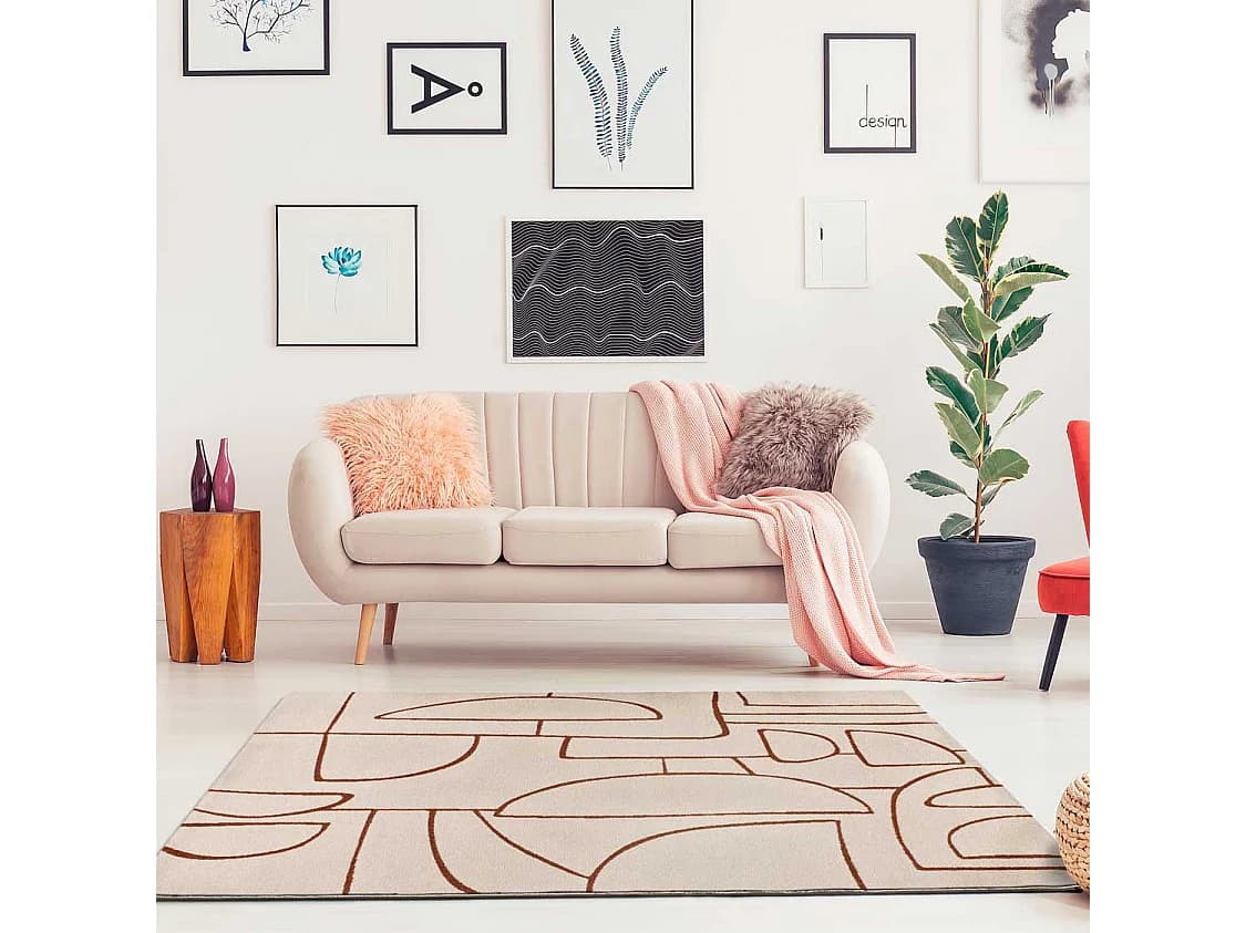 Tapis intérieur - géométrique - beige / cuivre - 160 x 230 cm - BERUTI