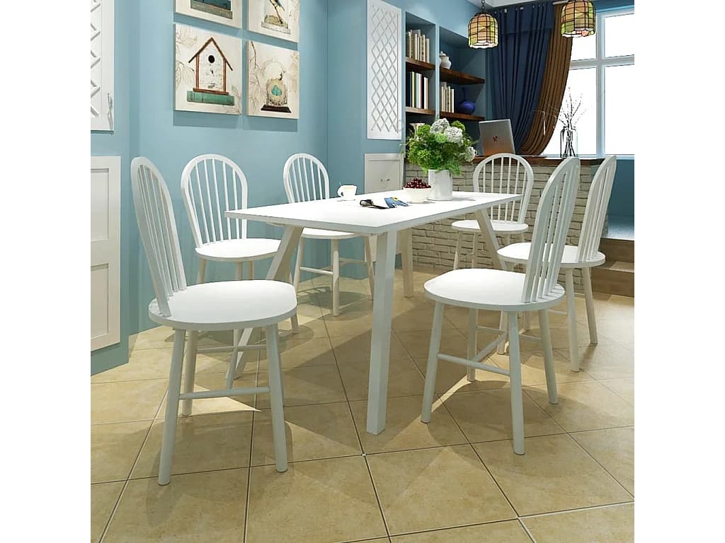 Chaises à manger lot de 6 blanc bois d'hévéa solide
