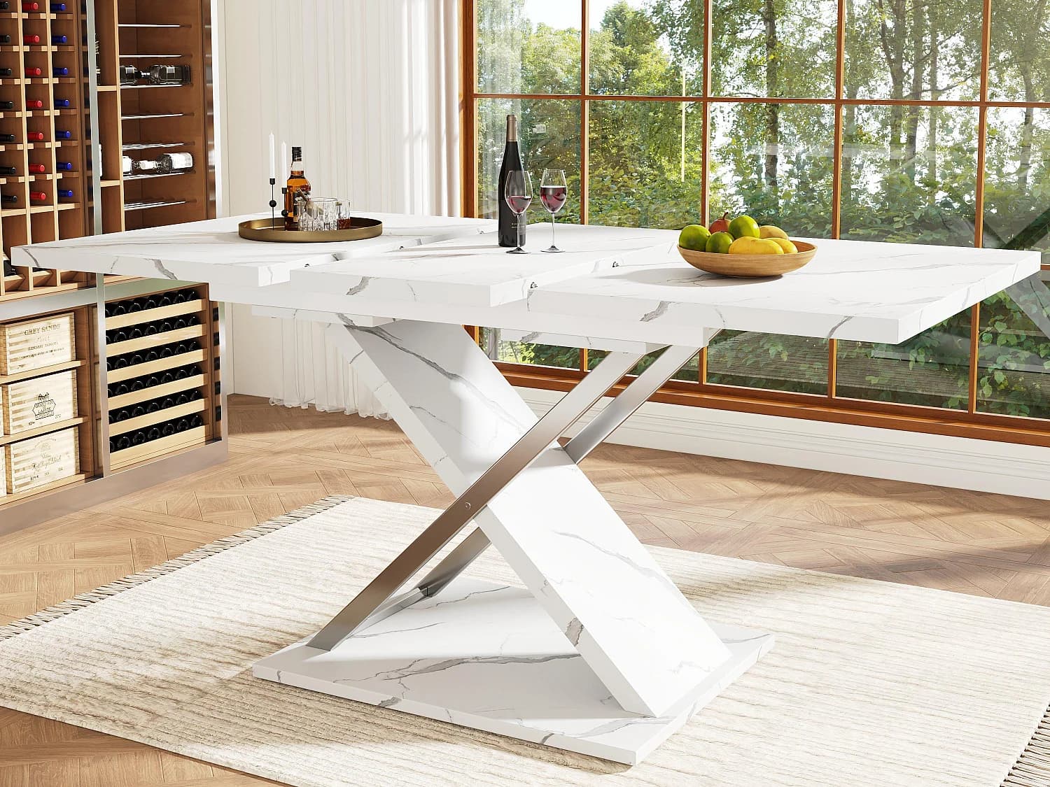 Table à manger escamotable(118-157x75cm)- en MDF - 6 à 8 personnes - Blanc