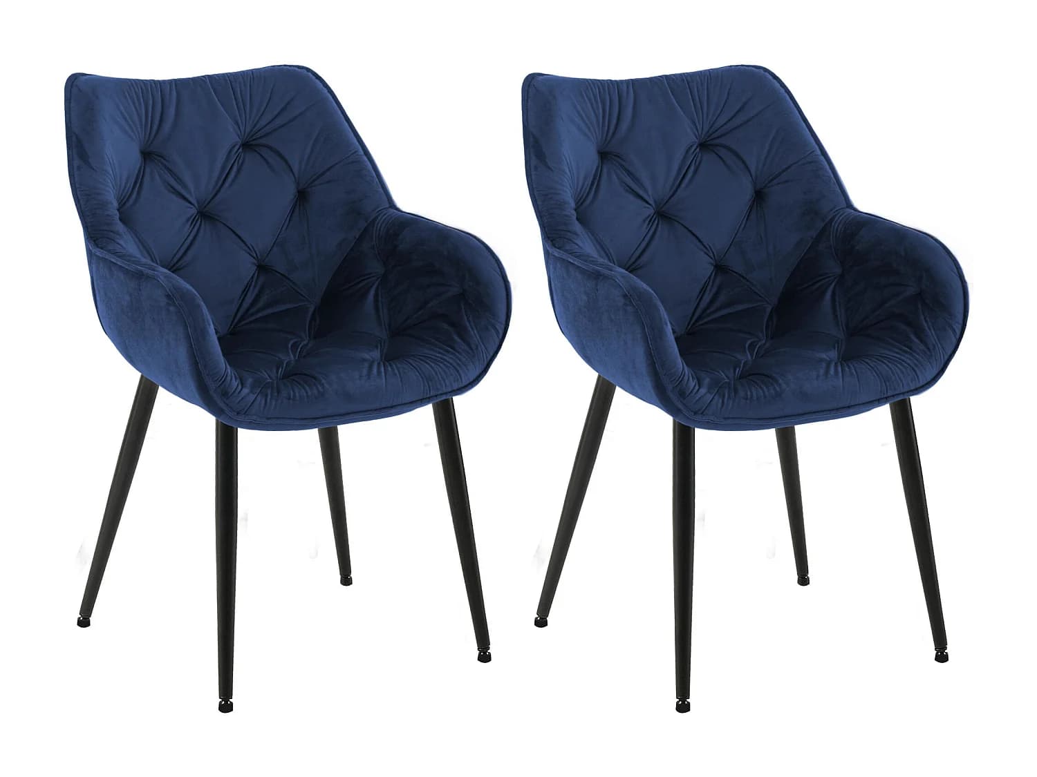 Lot de 2 chaises avec accoudoirs - Velours - Bleu foncé - Tanna