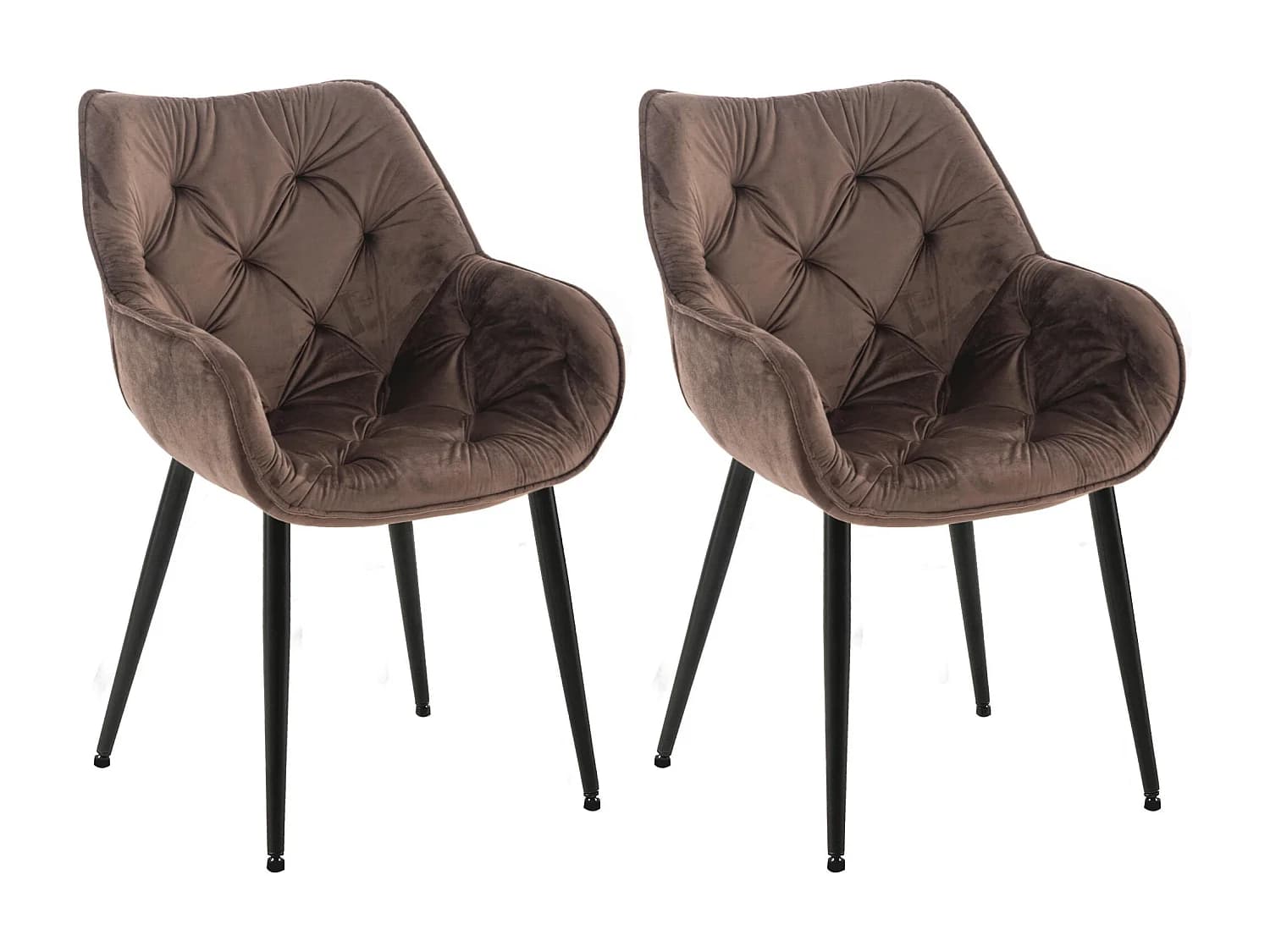 Lot de 2 chaises avec accoudoirs - Velours & Noir - Marron - Tanna