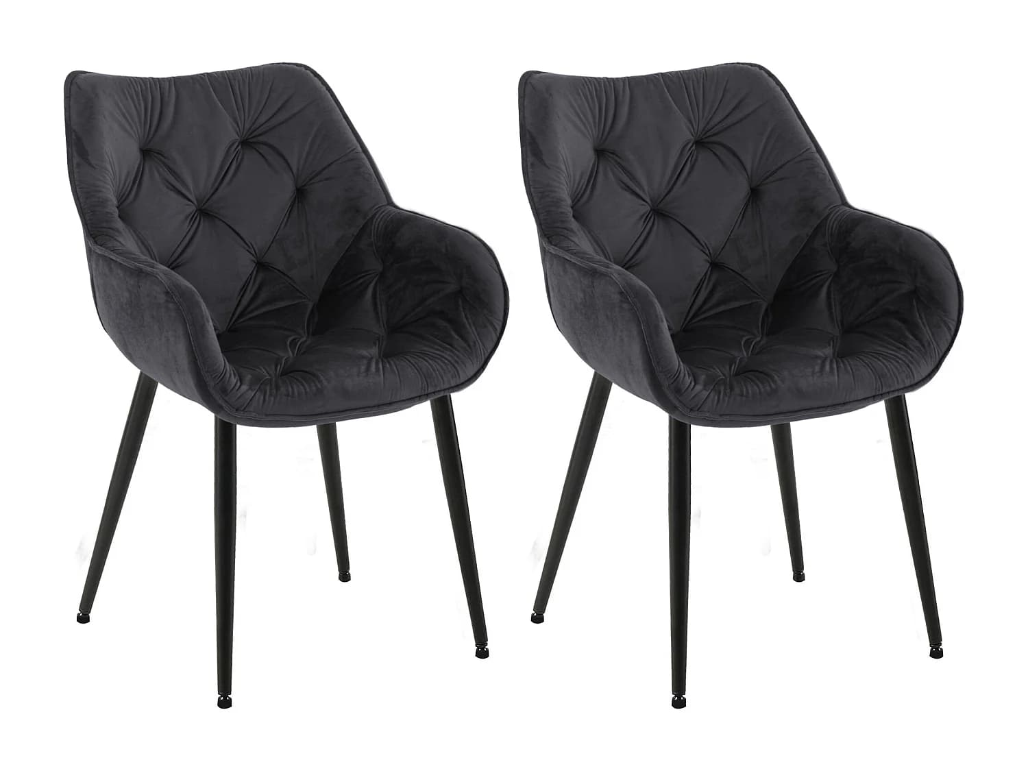 Lot de 2 chaises avec accoudoirs - Velours & Noir - Noir - Tanna